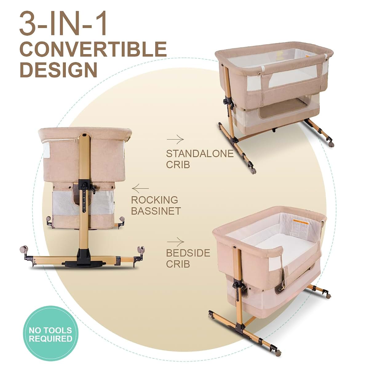 cutebeams Baby Bassinet, 4 in 1 Stable Bedside Bassinet for Baby (photo 3)