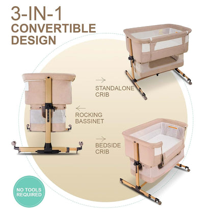 cutebeams Baby Bassinet, 4 in 1 Stable Bedside Bassinet for Baby (photo 3)