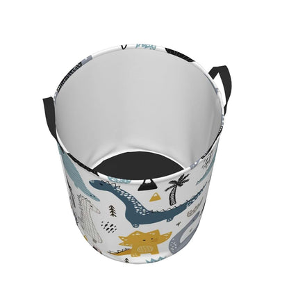 EDNEY Hand Drawn Dinosaur Laundry Basket Waterproof Foldable Laundry Hamper with Durable Handle Round Storage Bin Dirty (photo 3)