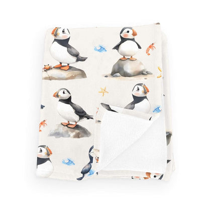 Wicbfdfv Cute Puffins Crabs Shrimp Starfish Baby Boy Girl Blankets Sea Waves Bird Animals Flannel Fleece Blanket