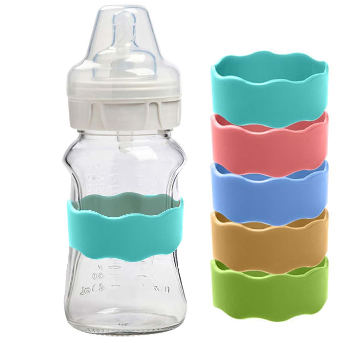 JMYDecor 5PCS Silicone Baby Bottles Band for Daycares Writable & Bottles Name Label Reusable,Easy Grip Cup Band for