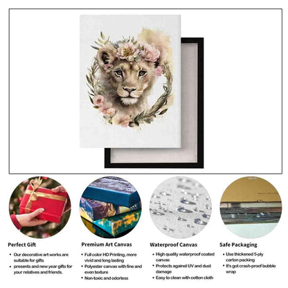 STRRAW Baby Lion Cub Poster Animal Prints - 16"x24" Canvas Print With Frame