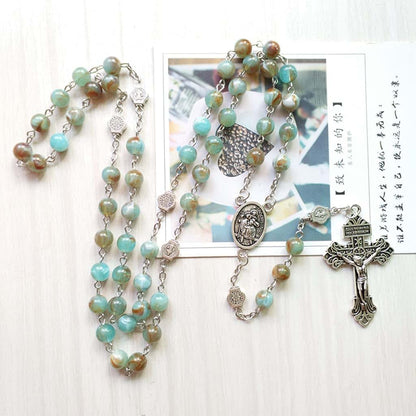 BOGEEL Rosary Beads Necklace 6mm with Crucifix for Catholic Pendant