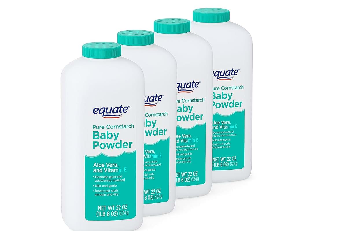 Equate Baby Pure Cornstarch Baby Powder with Aloe & Vitamin E, 22 oz, Pack of 4