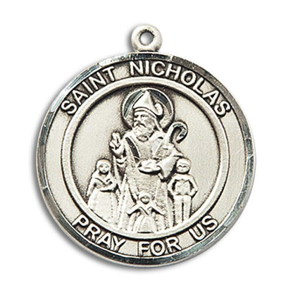 St. Nicholas Round Medal Pendant in Sterling Silver