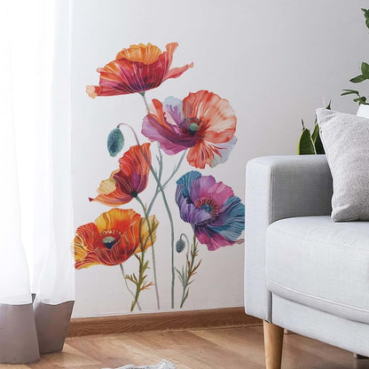 Runtoo Poppy Flowers Watercolor Floral Wall Art Decals