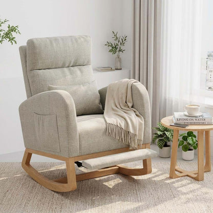 Takywep Modern Linen Glider Rocking Chair with Side Pockets & Pillow