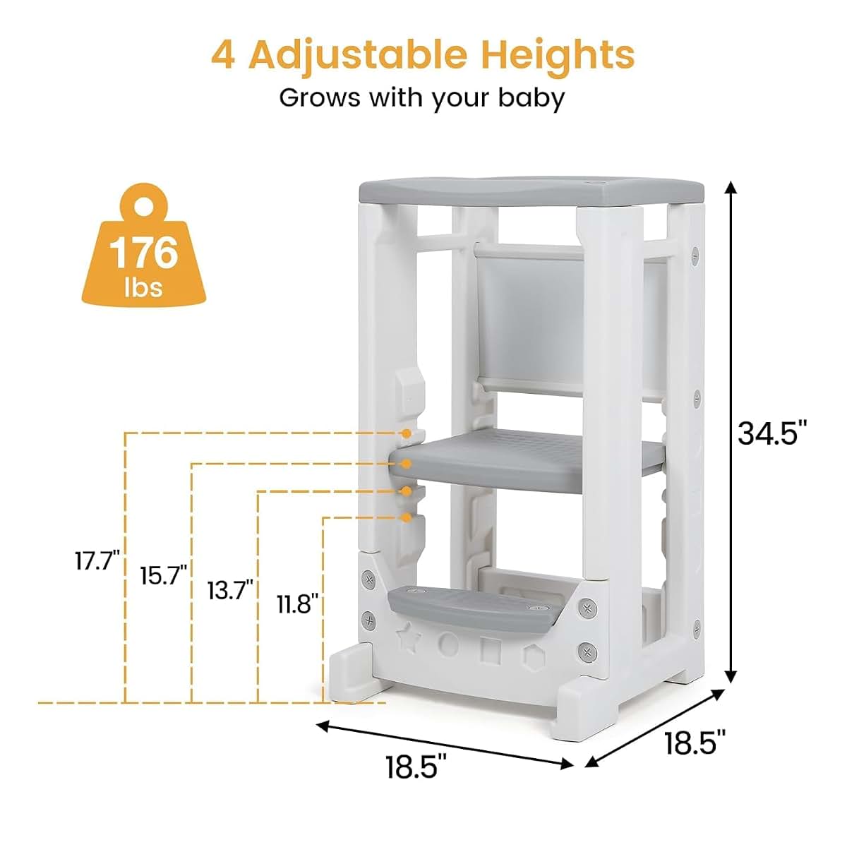 Coucheta Toddler Tower with 4 Adjustable Platform Heights and Whiteboard