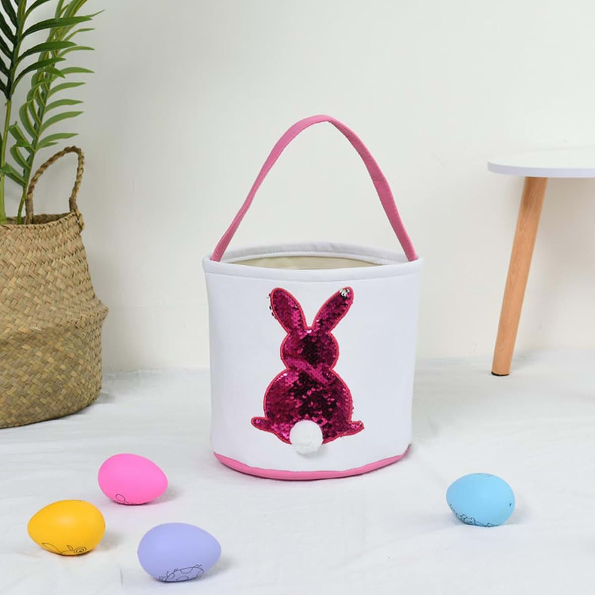 Joyesplay Easter Bunny Baskets, Canvas Bunny Eggs Hunt Basket Egg Bags with Handles, Easter GrassHandbag Rabbit Fluffy (photo 2)