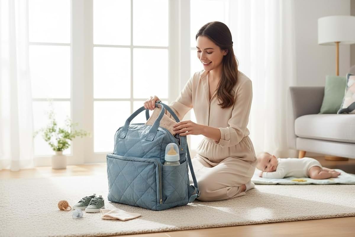 Tristan Home Quilted Diaper Bag Backpack for Maternity and Travel Organization