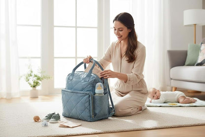 Tristan Home Quilted Diaper Bag Backpack – Insulated Pockets for Travel