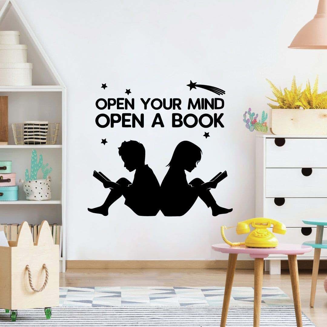 All Things Valuable Open Your Mind Open A Book - Motivational Quote for Kids Study Room Vinyl Wall Art Wall Sticker
