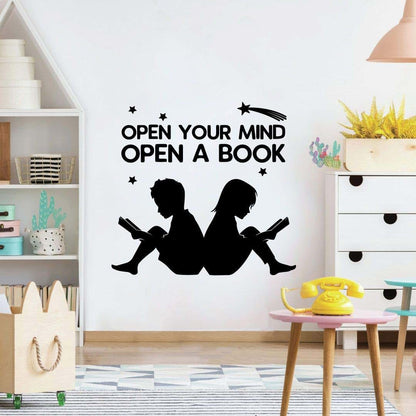 All Things Valuable Open Your Mind Open A Book - Motivational Quote for Kids Study Room Vinyl Wall Art Wall Sticker