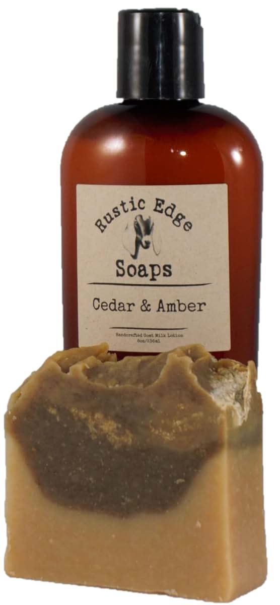 Rustic Edge Soaps Cedar and Amber Goat Milk Soap and Lotion Set