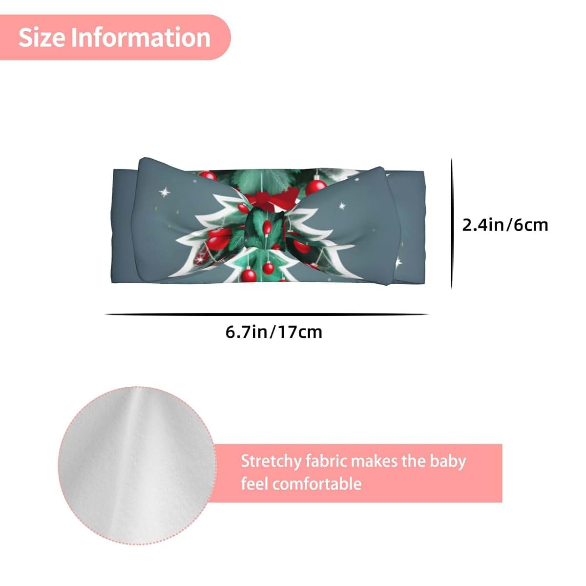 CarXs Christmas Tree and Red Ball Stretchy Bow Headband for Babies 0-6 Months