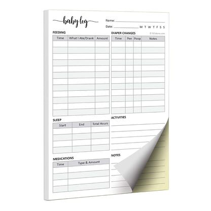 321Done Baby Daily Log Book With Carbon Copies, 50 Sets