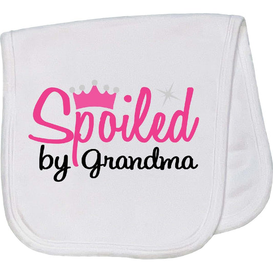 Inktastic Spoiled By Grandma Baby Burp Cloth, White 2-Ply Interlock