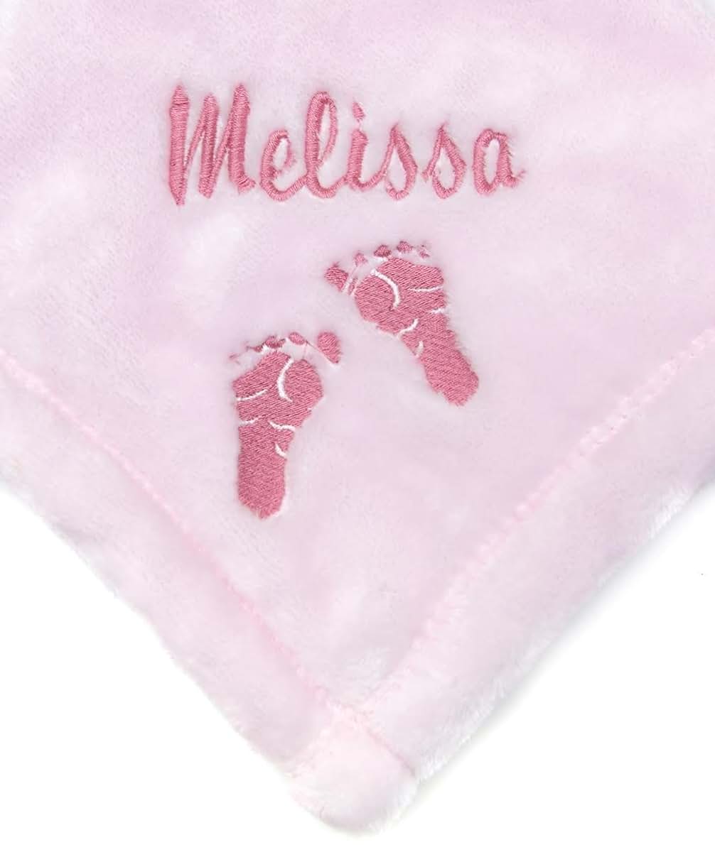 Personalized Giftware Personalized Monogrammed Embroidered Baby FEET Tahoe Fleece Blanket~ Make it Special! (Light Pink)