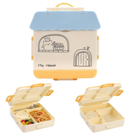QINGQIUYUDA Airplane Snack Container, 4-Compartment Mini Snackle Box with Handle