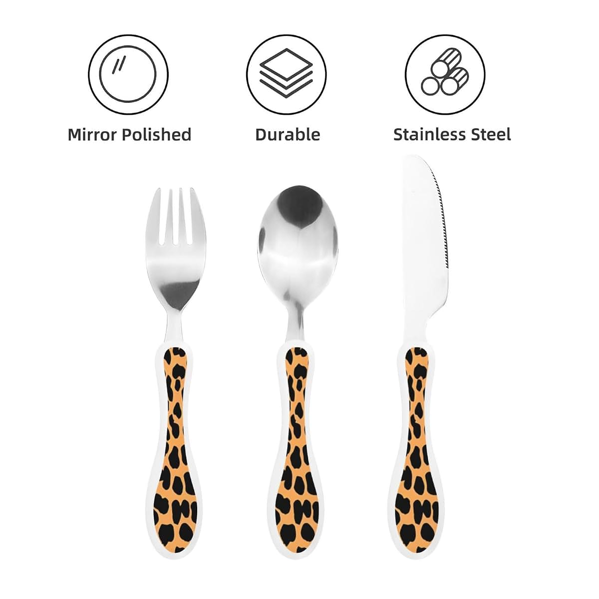 SSYGHT Leopard print Print Knife, Fork and Spoon Set - Stainless Steel Flatware Set, Silicone Handle, Durable Kitchen