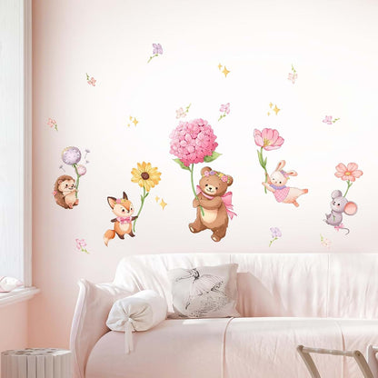 Decvictor Pink Cartoon Animal Wall Decals for Girls Bedroom