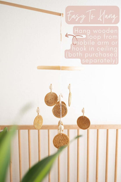 Boho Baby Mobile Decor | Natural Rattan Crib Accent for Nursery