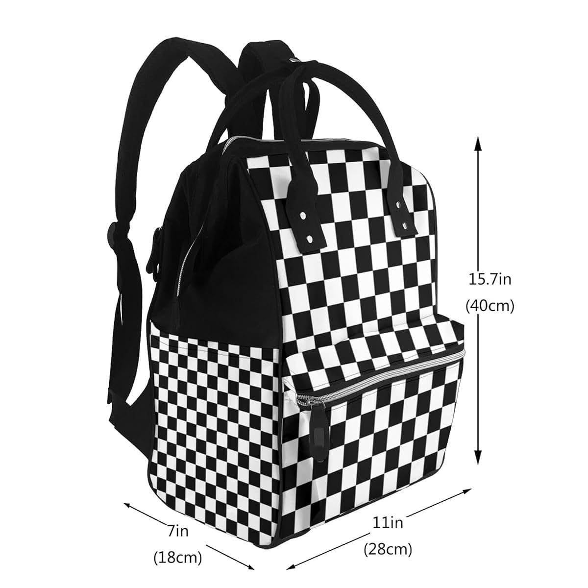 LYPZMET Black White Checkered Diaper Bag Backpack For Baby Girls, Mom Waterproof Large Nappy Bags For Women (photo 2)