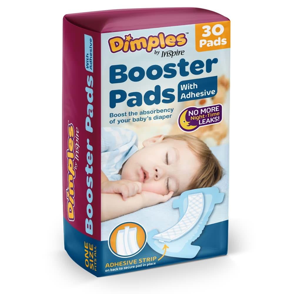 Inspire Dimples Booster Pads, Baby Diaper Doubler with Adhesive - Boosts Diaper Absorbency - No More leaks 30 Count