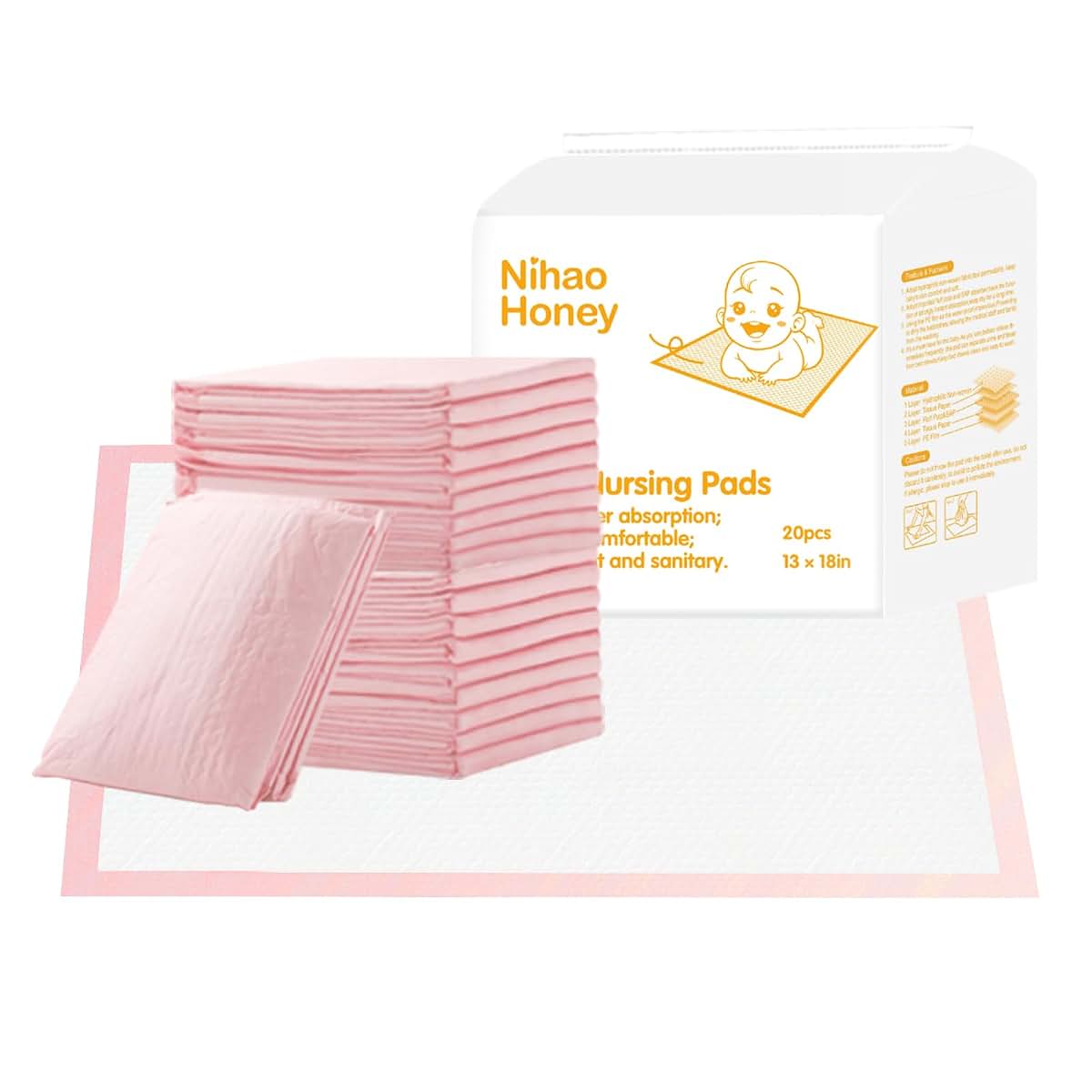 Nihao Honey Disposable Changing Pad 20 Pack Waterproof Pink