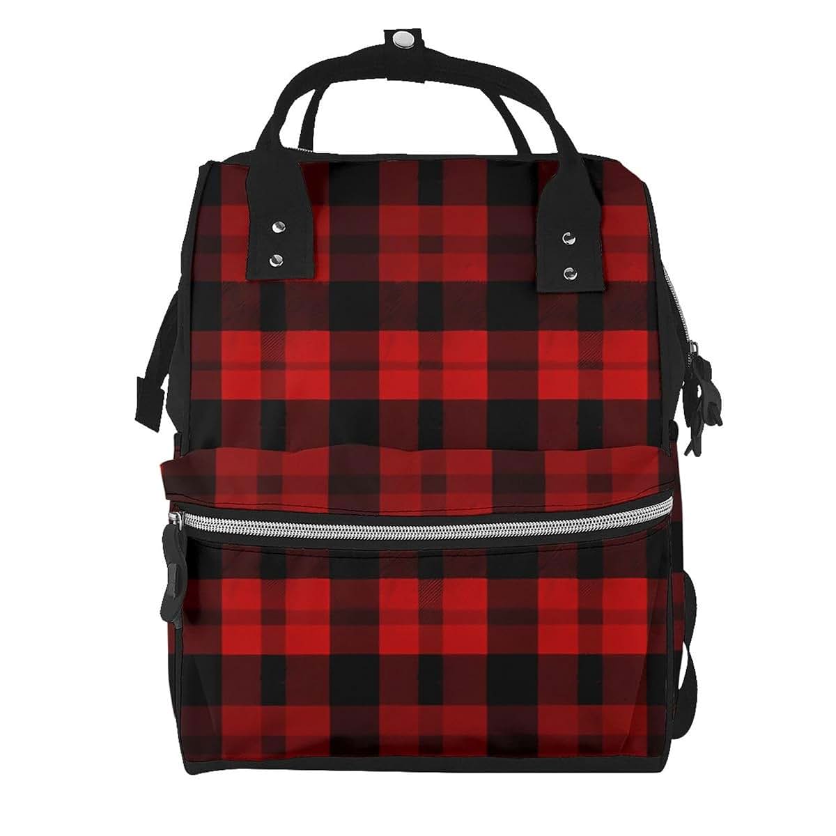 Ousika Plaid Red And Black Print Multifunction Diaper Backpack