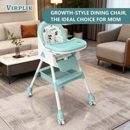 Foldable 4-In-1 Baby High Chair With Detachable PU Cushion