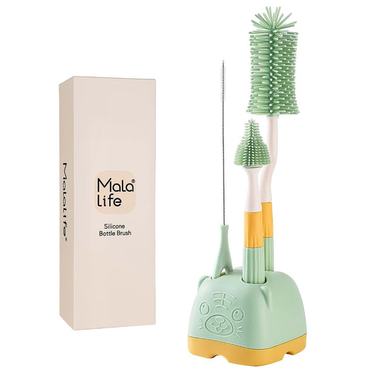 Malalife 3-in-1 Silicone Baby Bottle Brush Set With Storage Holder