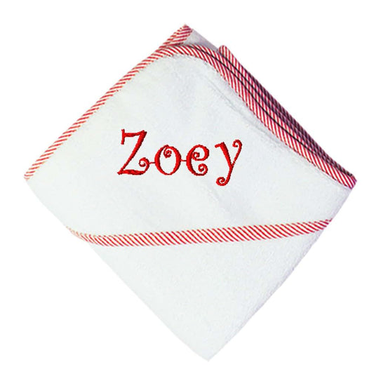 Fastasticdeal Custom Personalized Embroidered White w/Red Cotton Bath Baby Hooded Towel