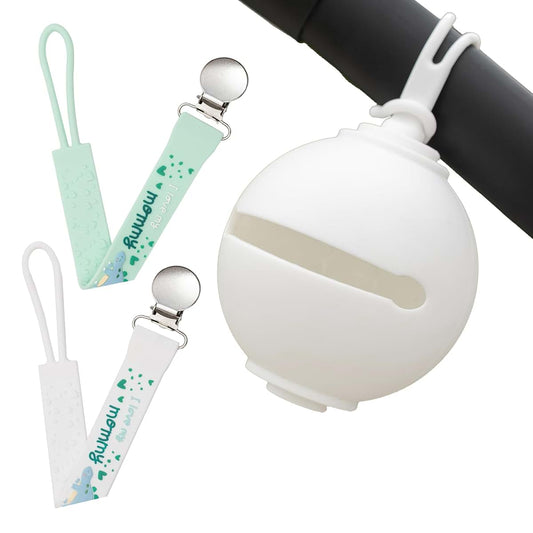 BABY AMY 2-Pack Pacifier Clip Set for Baby Girls – Silicone Pacifier Clips + Holder Case | Keep Pacifier Clean & Within