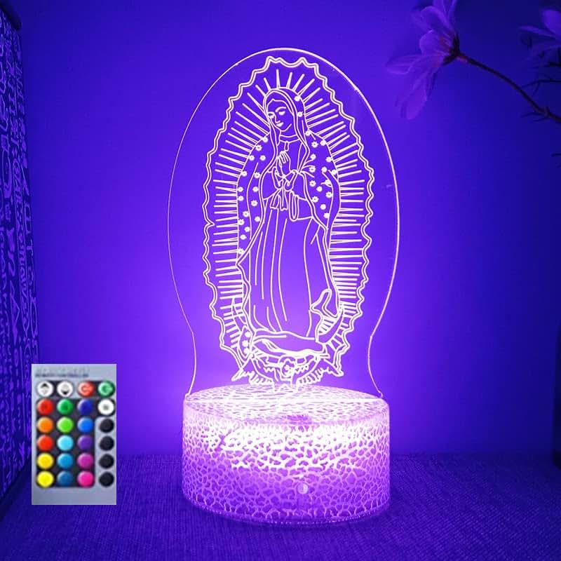 Jinnwell 3D Virgin Mary Night Light Lamp Illusion Color Changing Table Desk Decoration