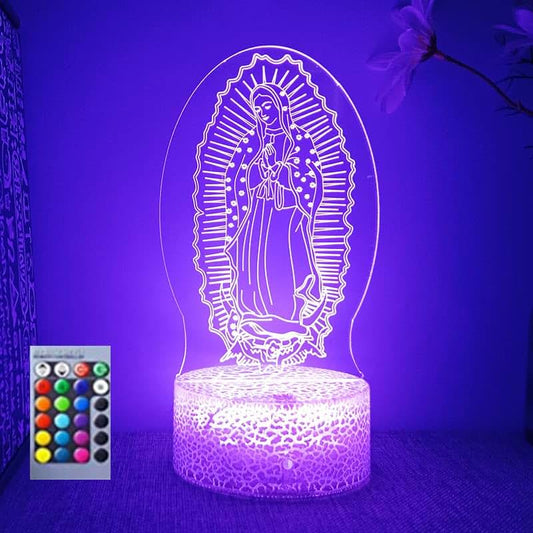 Jinnwell 3D Virgin Mary Night Light Lamp Illusion Color Changing Table Desk Decoration