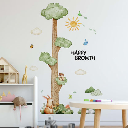 LULUG Cartoon Animals Big Tree Height Measure Wall Sticker
