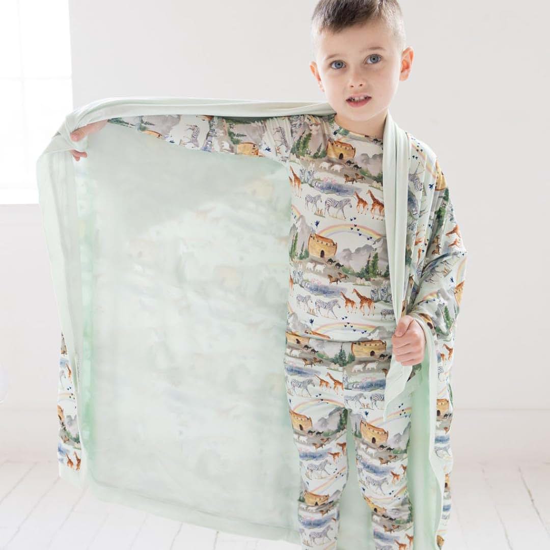 Tiny Revival Noah’s Ark Baby Blanket – Bamboo Receiving Blanket (photo 3)