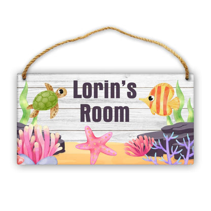 Cusdecor Personalized Underwater World Sea Turtle Kids Room Door Sign