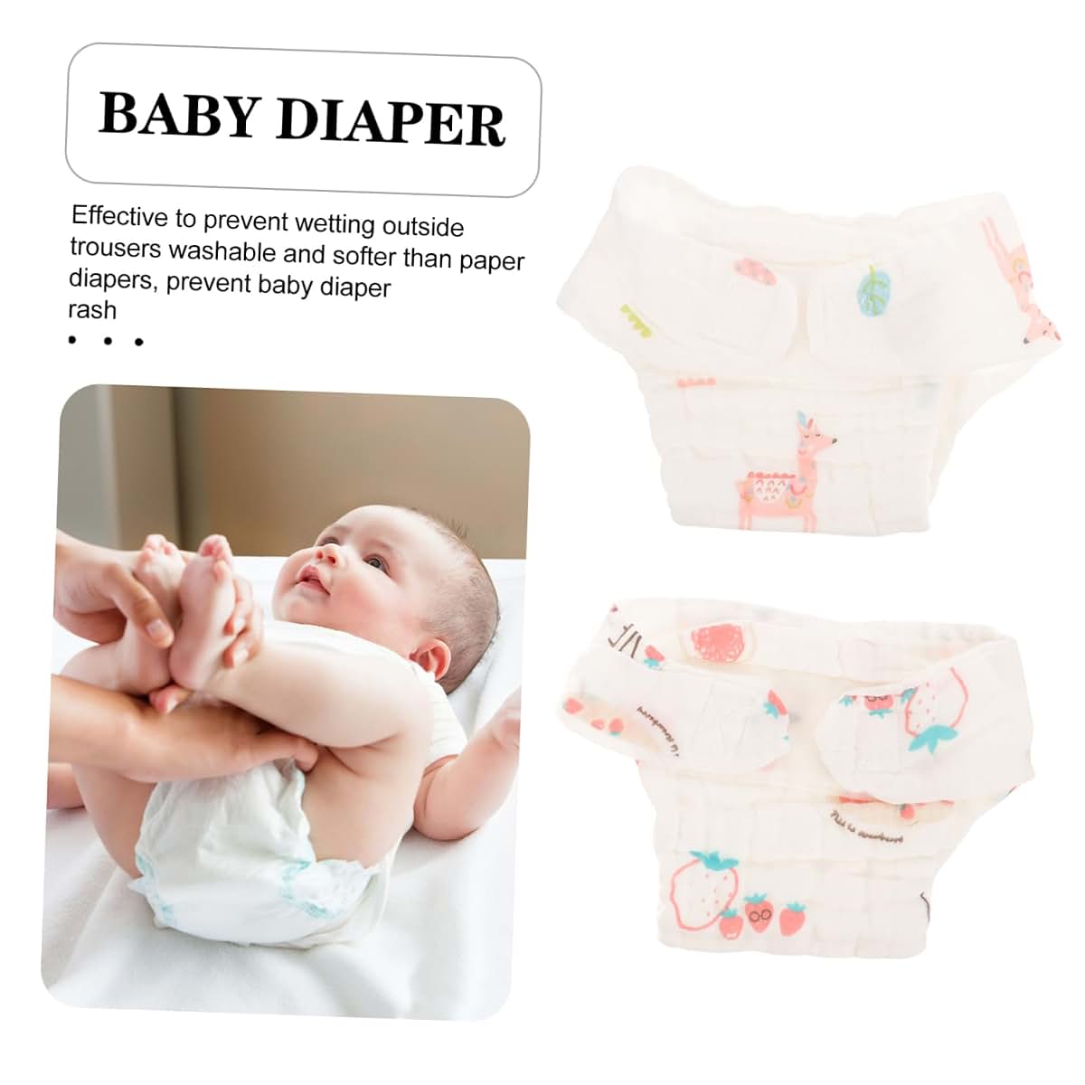 YARNOW 2-Pack Reusable Cotton Diaper Pants for Newborns, Lightweight and Washable