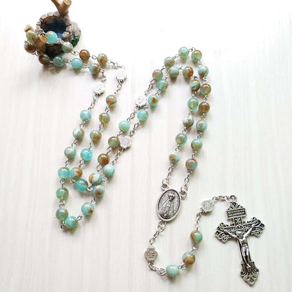 BOGEEL Rosary Beads Necklace 6mm with Crucifix for Catholic Pendant
