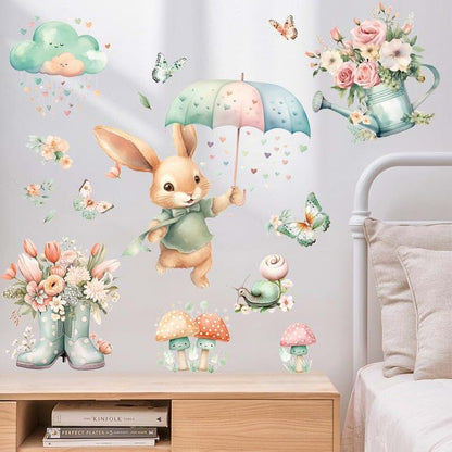 Fufuquare Bunny Butterfly Wall Stickers for Kids Playroom Decor