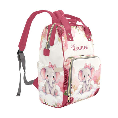 NZOOHY Pink Floral Elephant Personalized Diaper Bag Backpack Custom Name Large Capacity Diaper Backpack Travel Daypack (photo 2)