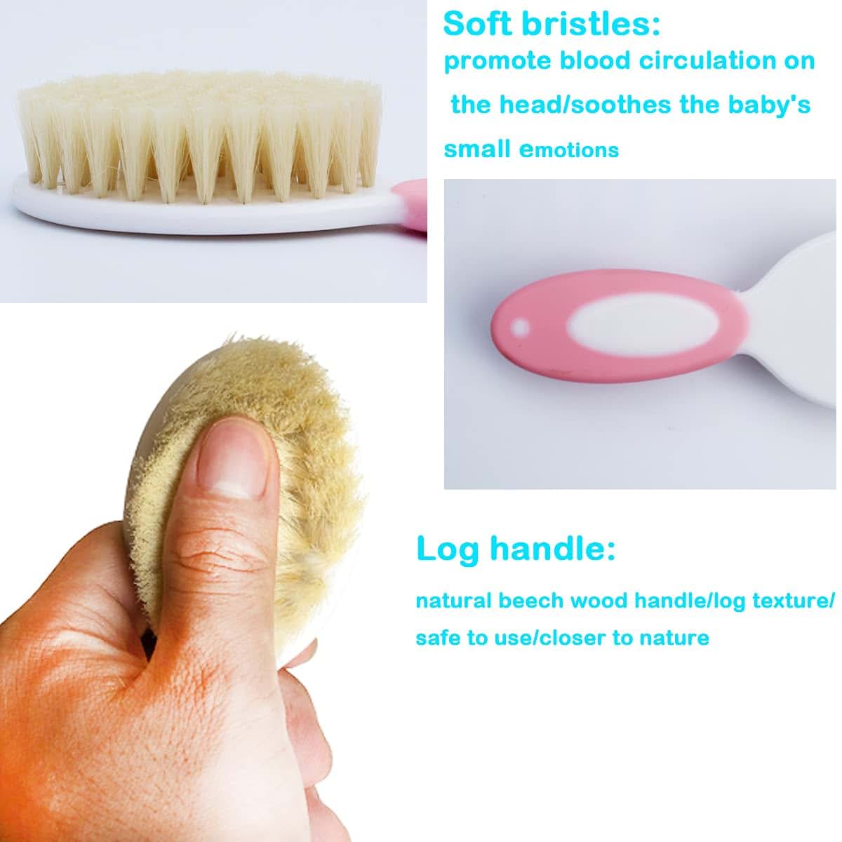 Duruan Baby Hair Brush &Silicone Baby Cradle Cap Brush Set, for Newborns & Toddlers-Natural Soft Goat Bristles-Ideal (photo 4)