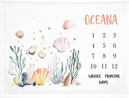 BBLI Personalized Seashell Baby Monthly Blanket