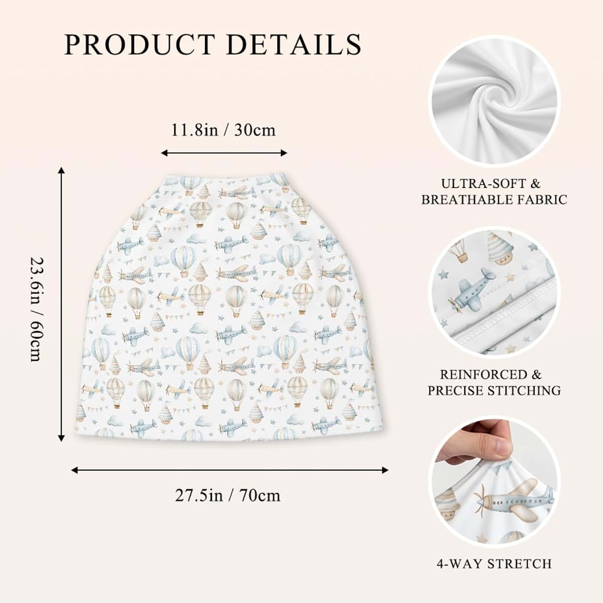 S2tMhb Plane Pattern Unisex Baby Car Seat Cover,5-in-1 Hot Air Balloon Infant Toddler Privacy Nursing Breastfeeding (photo 2)