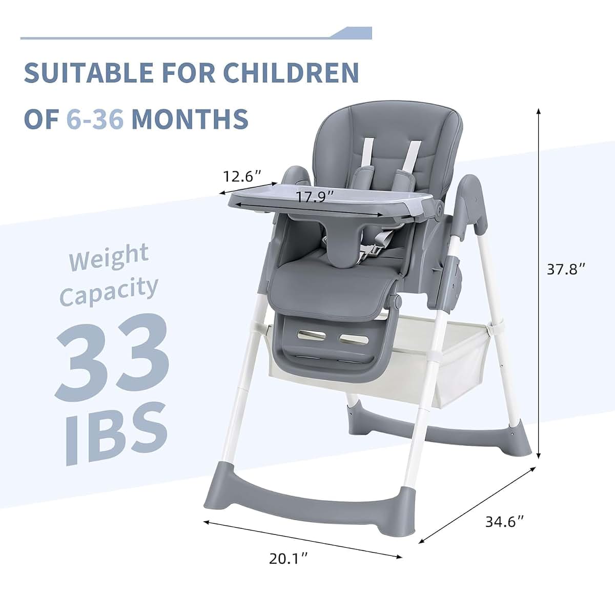 Towallmark Foldable Adjustable Baby High Chair in Dark Grey (photo 2)
