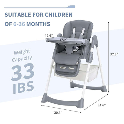 Towallmark Foldable Adjustable Baby High Chair in Dark Grey (photo 2)