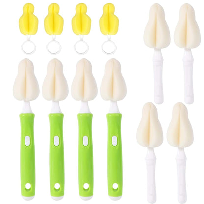 Goktvai 12pcs Sponge Bottle Nipple Brushes With 4 Replacement Heads