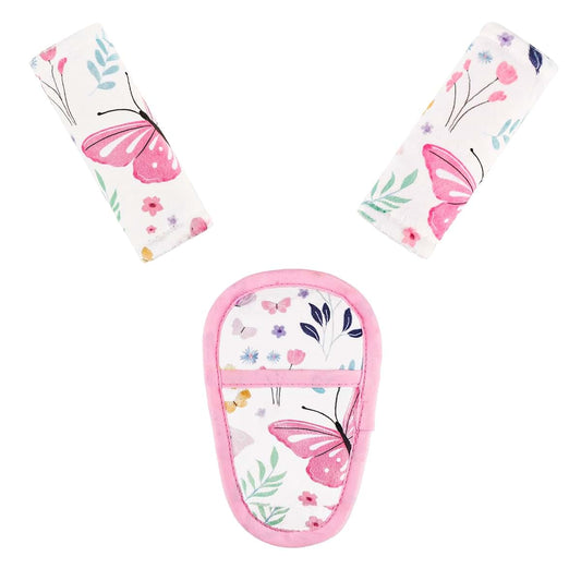 Jundetye Car Seat Strap Pads For Baby, 3-Piece Butterfly Pattern Set